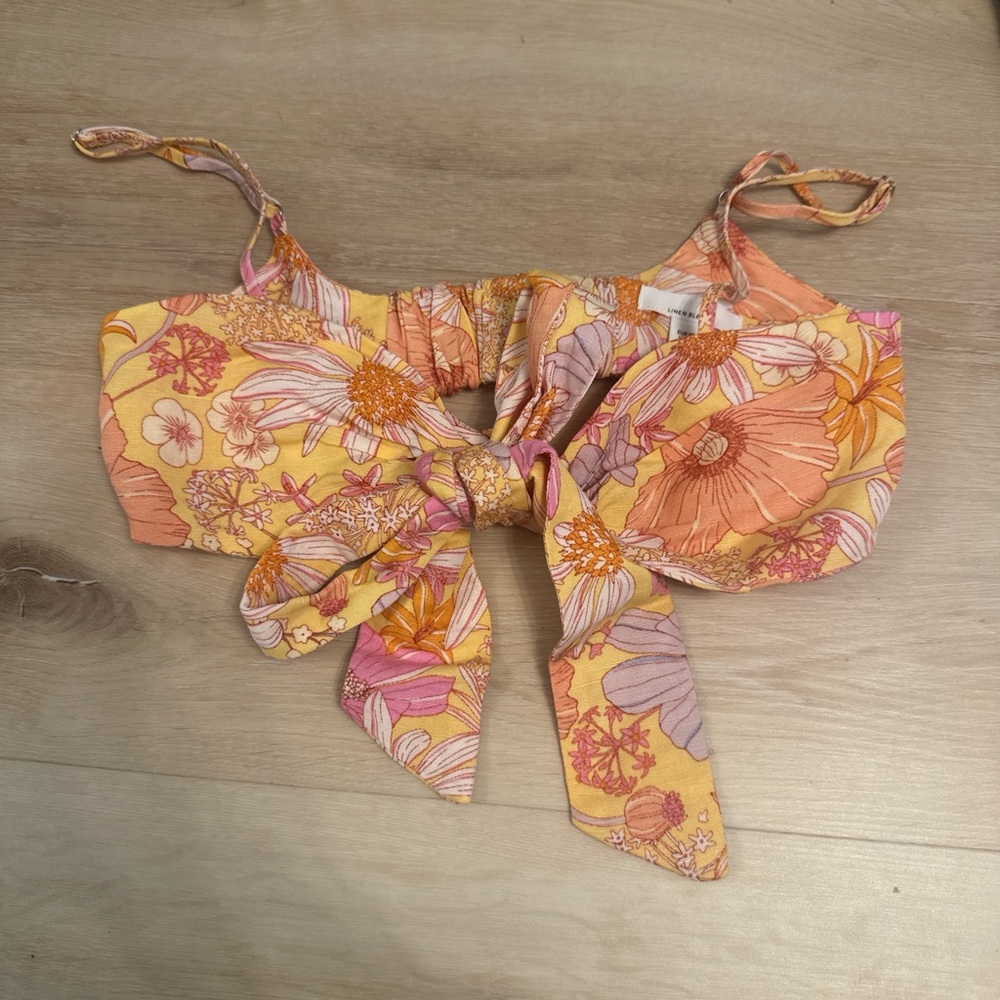 H&M Floral Yellow and Pink Women's Tie Top